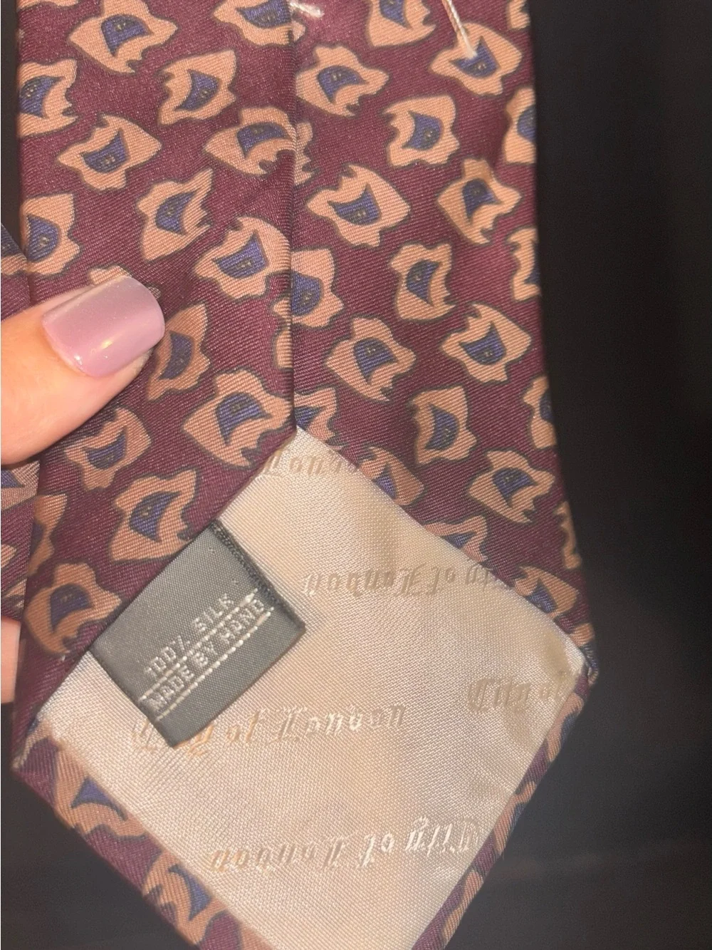 Vintage Ferrell Reed for Nordstrom Silk Tie Burgundy Geometric Foulard Print